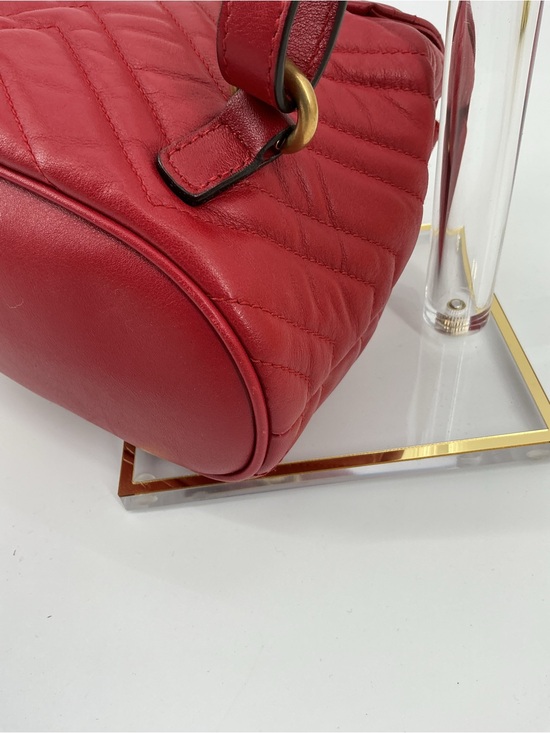 Gucci GG Marmont Mini Backpack Red Matelassé Leather Antique Gold Auth COA main image 16